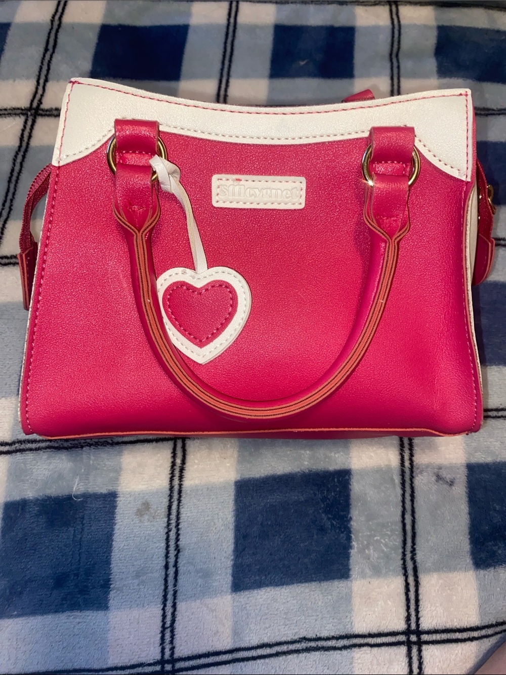 Kids Hot Pink Satchel with White Trim and Heart Charm